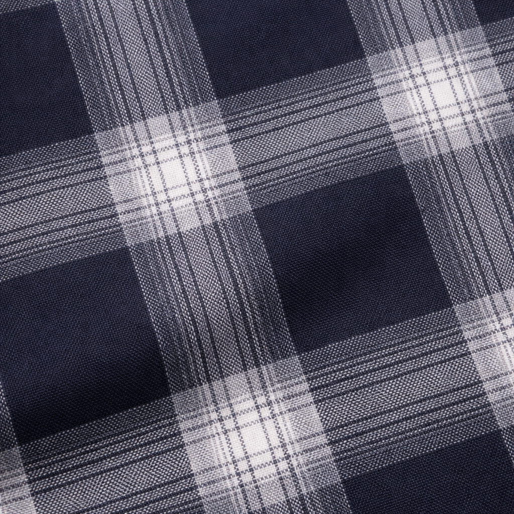 Long-Sleeve 100% Pure Cotton Plaid Shirt – Dark Navy & White