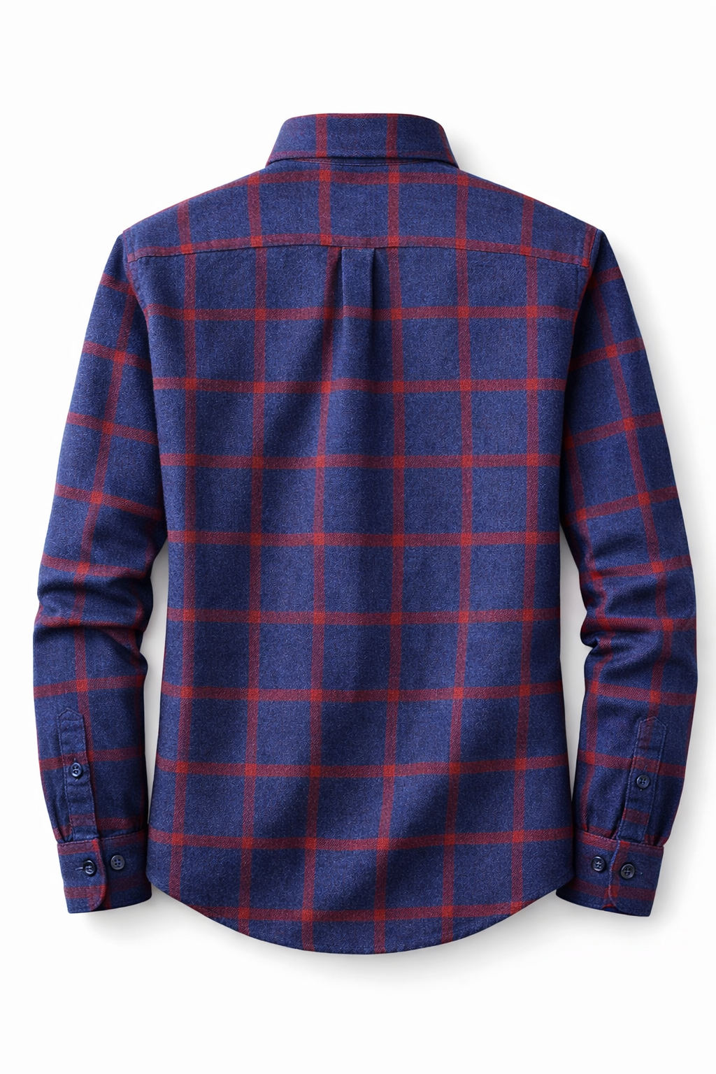 Long Sleeve 100% Pure Cotton Plaid Shirt – Navy & Red
