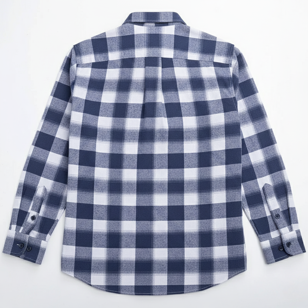 Long Sleeve 100% Pure Cotton Plaid Shirt – Navy & White