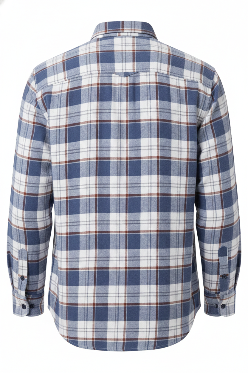 Long-Sleeve 100% Pure Cotton Plaid Shirt – Gray